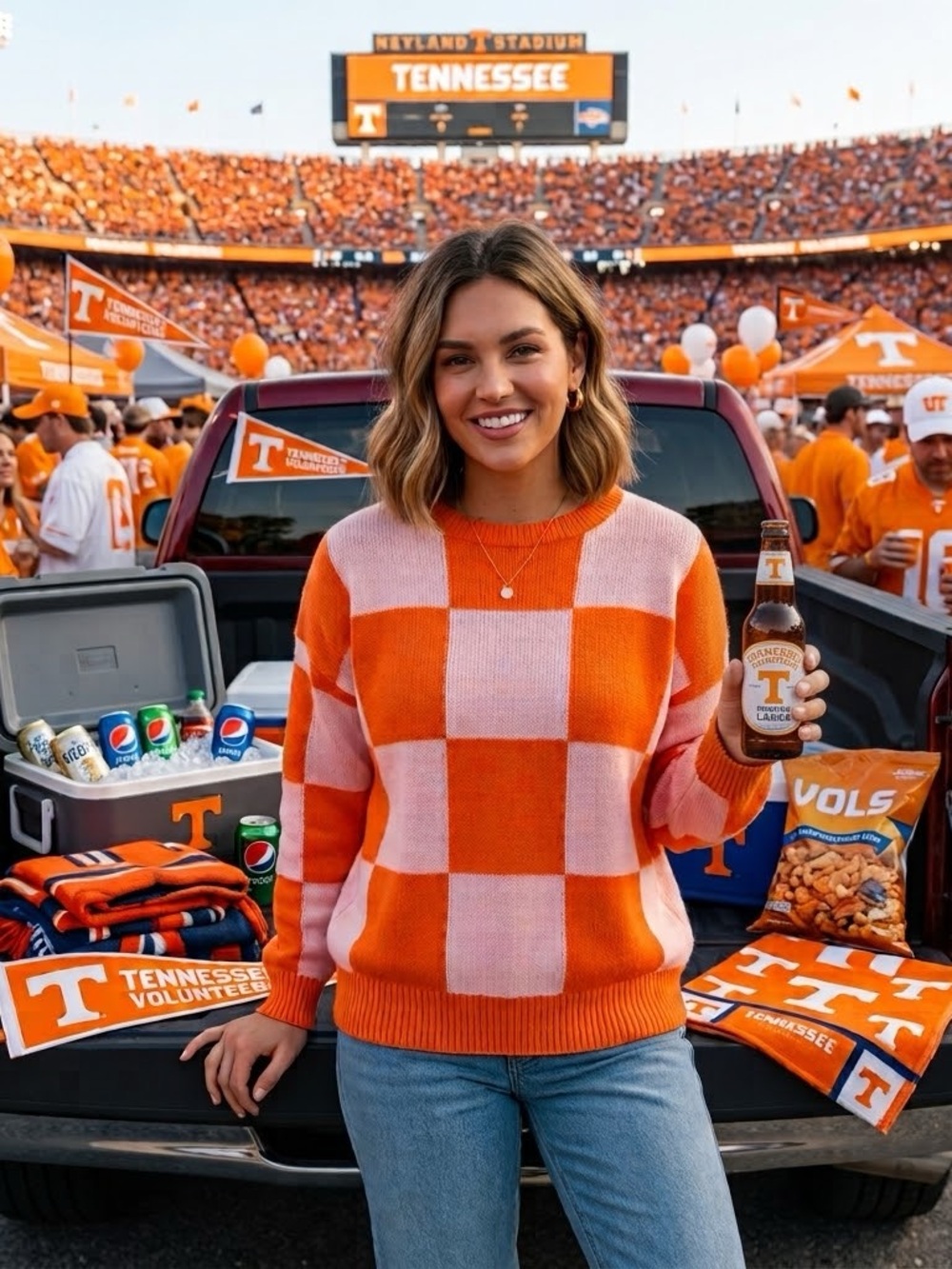 Checkerboard Sweater in Orange and White - Official Team Style